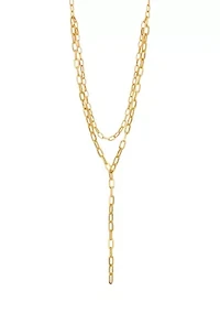 Gold Tone Two Row Layered Chain Link Y Necklace