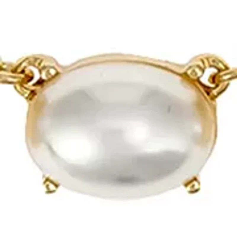Gold Tone Pearl Cabochon Necklace