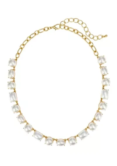 Gold Tone Pearl Cabochon Necklace