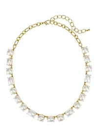 Gold Tone Pearl Cabochon Necklace