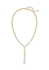 Gold-Tone Pearl Cabochon Y-Necklace 