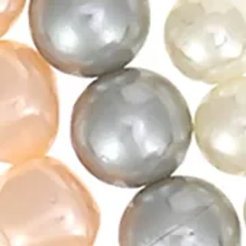 Gold-Tone 3 Row Nested Pink and Gray Pearl Removable Black Ribbon Necklace