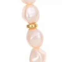 Gold Tone Long Pink Pearl Necklace