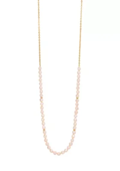 Gold Tone Long Pink Pearl Necklace