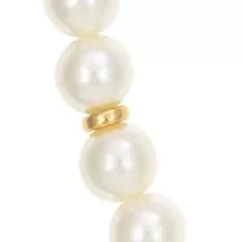 Gold Tone Long White Pearl Necklace