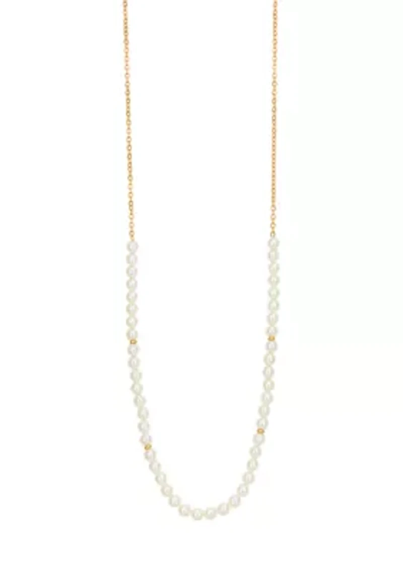 Gold Tone Long White Pearl Necklace