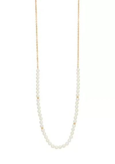 Gold Tone Long White Pearl Necklace