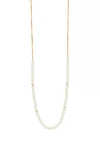 Gold Tone Long White Pearl Necklace