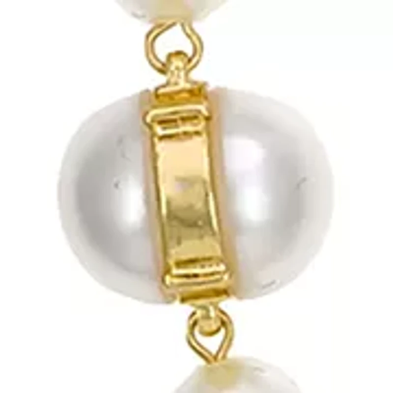 Gold-Tone Long Metal Wrapped Pearl Stations and Chain Back Necklace