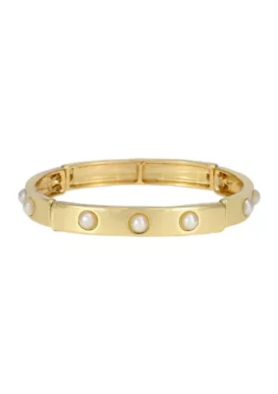 Gold-Tone Thin Stretch Bangle Pearl Stud Accents Bracelet 