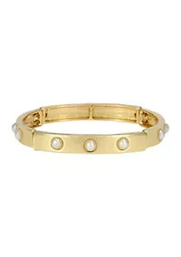 Gold-Tone Thin Stretch Bangle Pearl Stud Accents Bracelet 