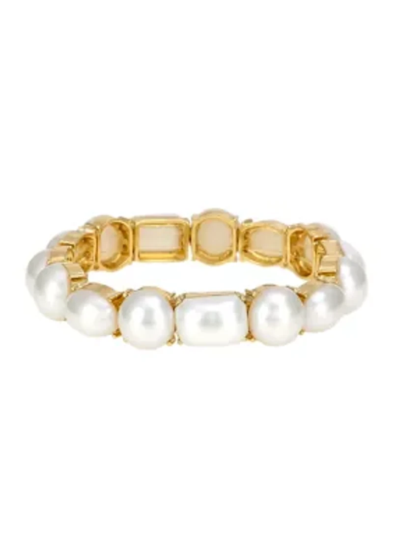 Gold-Tone Pearl Cabochon Stretch Bracelet
