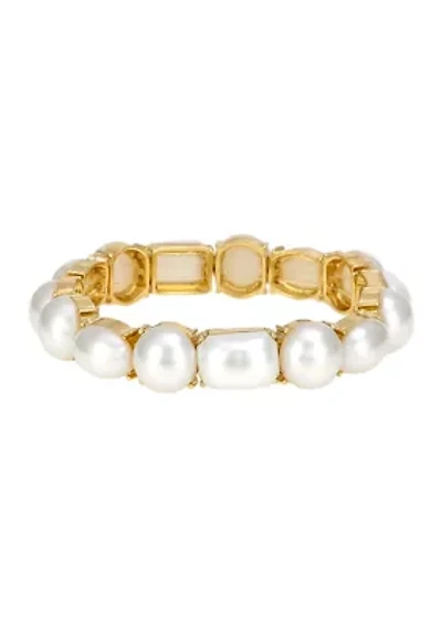 Gold-Tone Pearl Cabochon Stretch Bracelet 