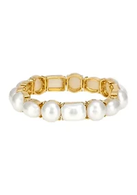 Gold-Tone Pearl Cabochon Stretch Bracelet 