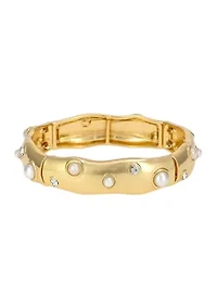 Gold Tone Medium Stretch with Pearl Accents Bangle Bracelet
