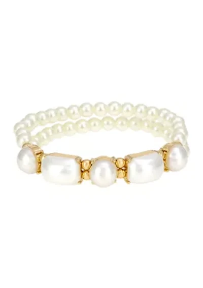 Gold-Tone Pearl Cabochon Frontal Bracelet 