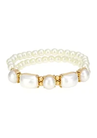 Gold-Tone Pearl Cabochon Frontal Bracelet 