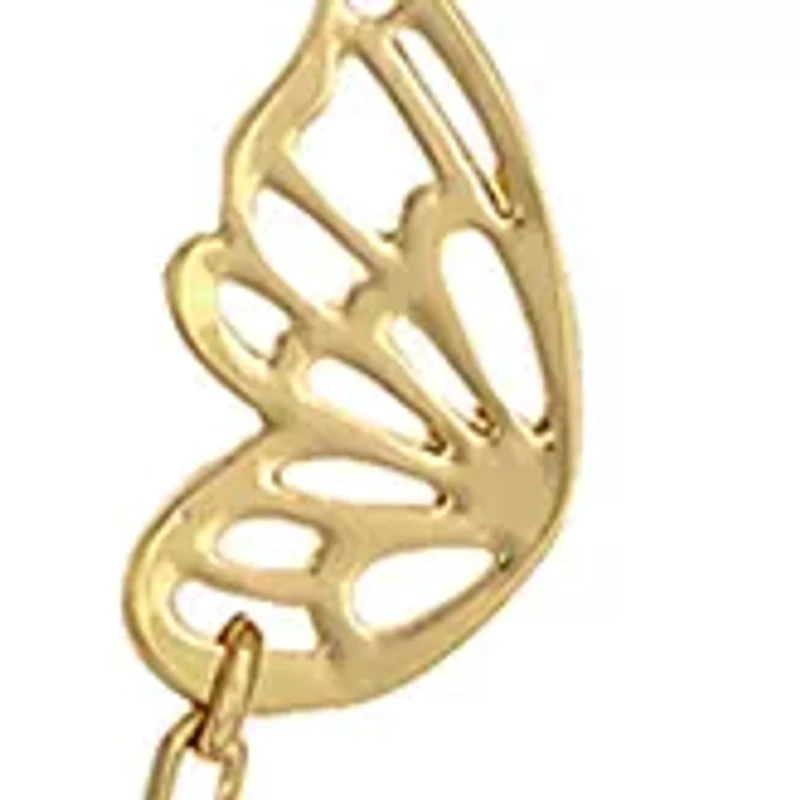 Gold Tone Long Butterfly Station Necklace