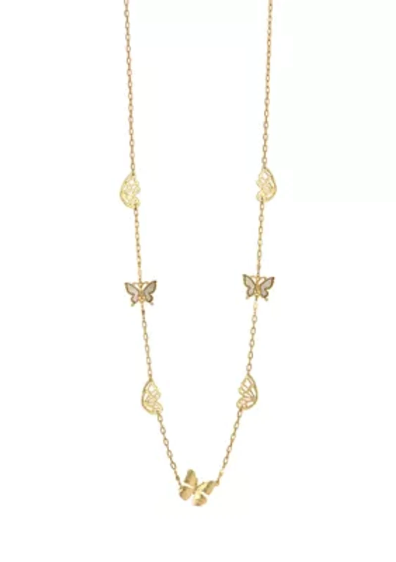 Gold Tone Long Butterfly Station Necklace