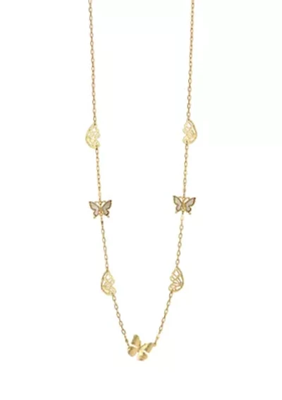 Gold Tone Long Butterfly Station Necklace