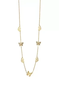 Gold Tone Long Butterfly Station Necklace