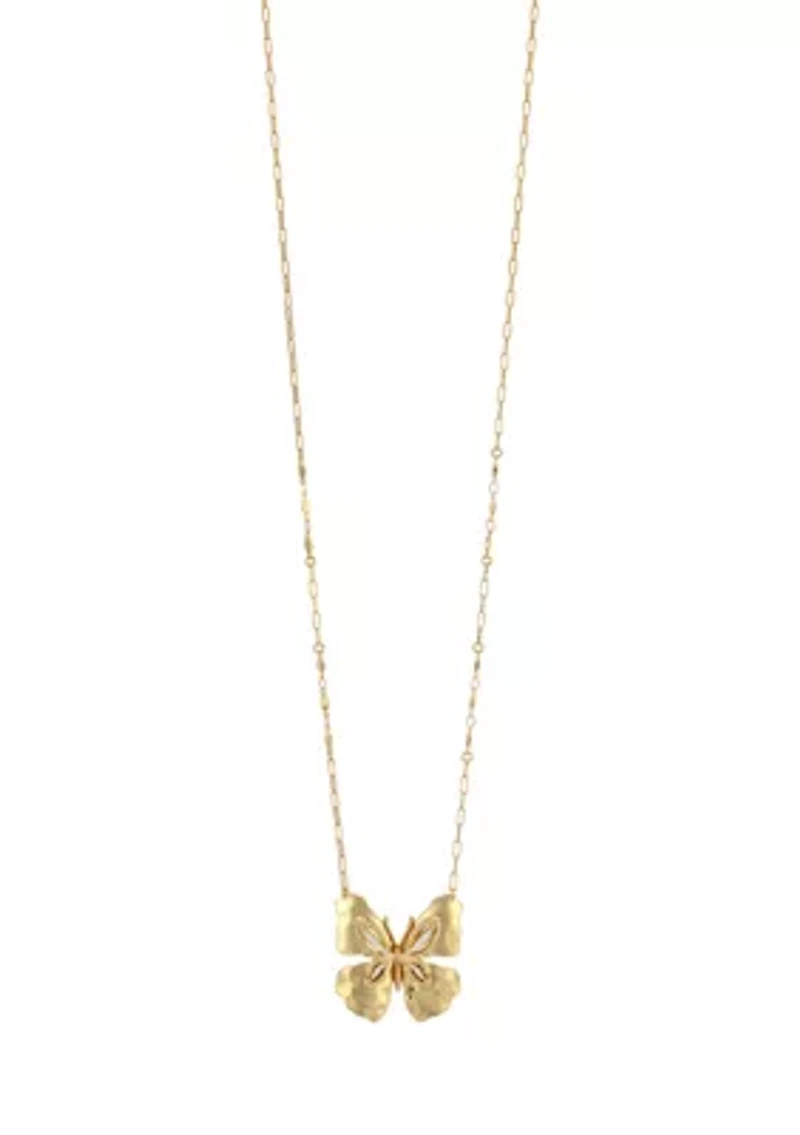 Gold Tone Long Butterfly Pendant Necklace