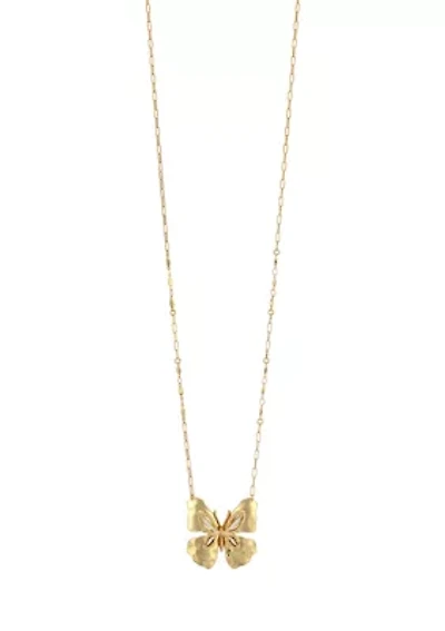 Gold Tone Long Butterfly Pendant Necklace