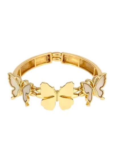 Gold Tone 3 Butterfly Stretch Bangle Bracelet