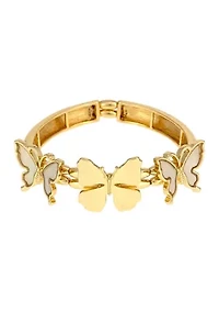 Gold Tone 3 Butterfly Stretch Bangle Bracelet