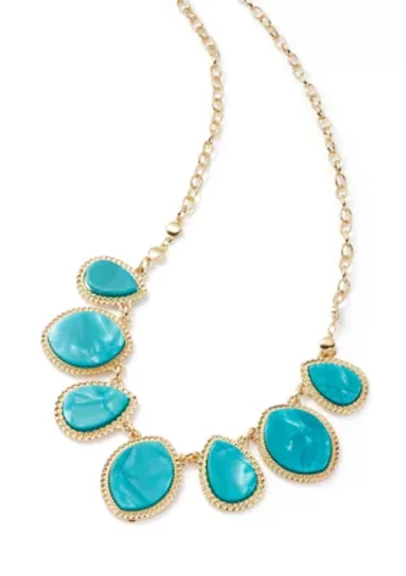 Women's Gold Tone Teal Framed 7 Part Frontal Necklace