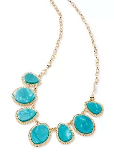 Women's Gold Tone Teal Framed 7 Part Frontal Necklace