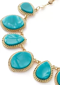 Women's Gold Tone Teal Framed 7 Part Frontal Necklace
