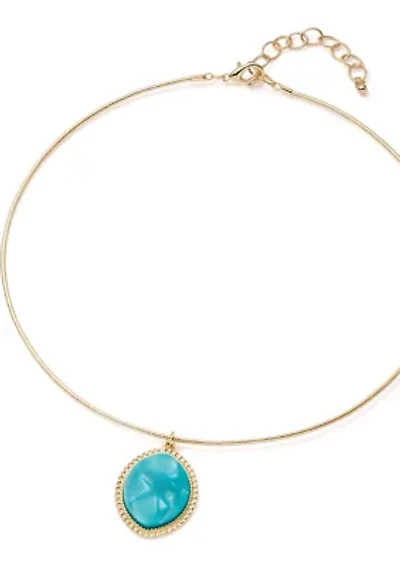 Women's Gold Tone Framed Oval Pendant Necklace