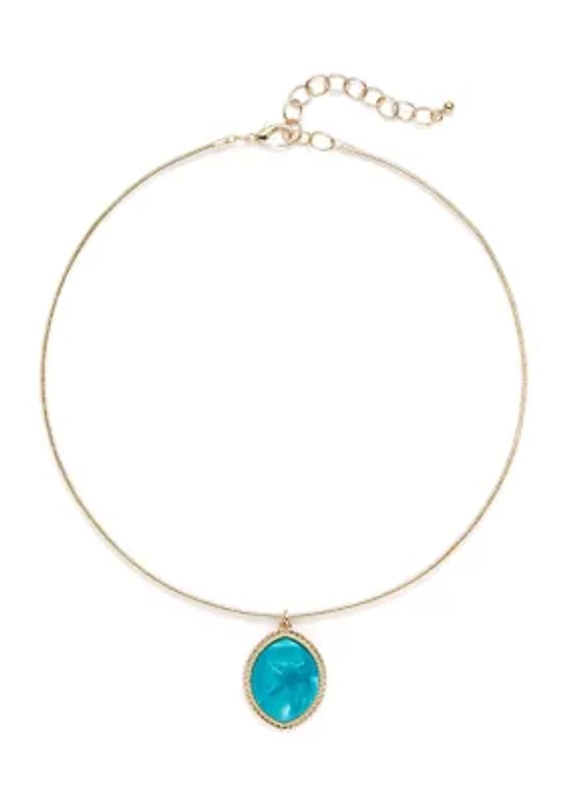 Women's Gold Tone Framed Oval Pendant Necklace