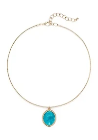 Women's Gold Tone Framed Oval Pendant Necklace