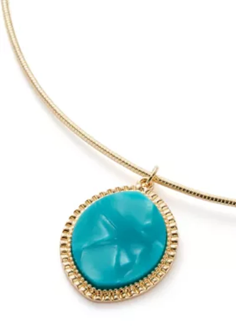 Women's Gold Tone Framed Oval Pendant Necklace