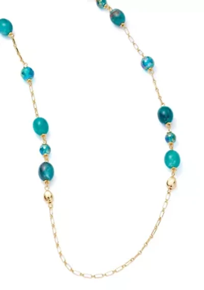 Women's Gold Tone Teal Long Bead Necklace