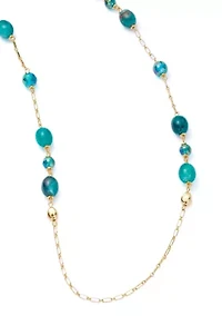 Women's Gold Tone Teal Long Bead Necklace