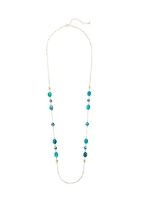 Women's Gold Tone Teal Long Bead Necklace