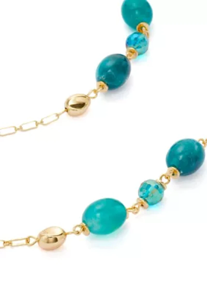 Women's Gold Tone Teal Long Bead Necklace