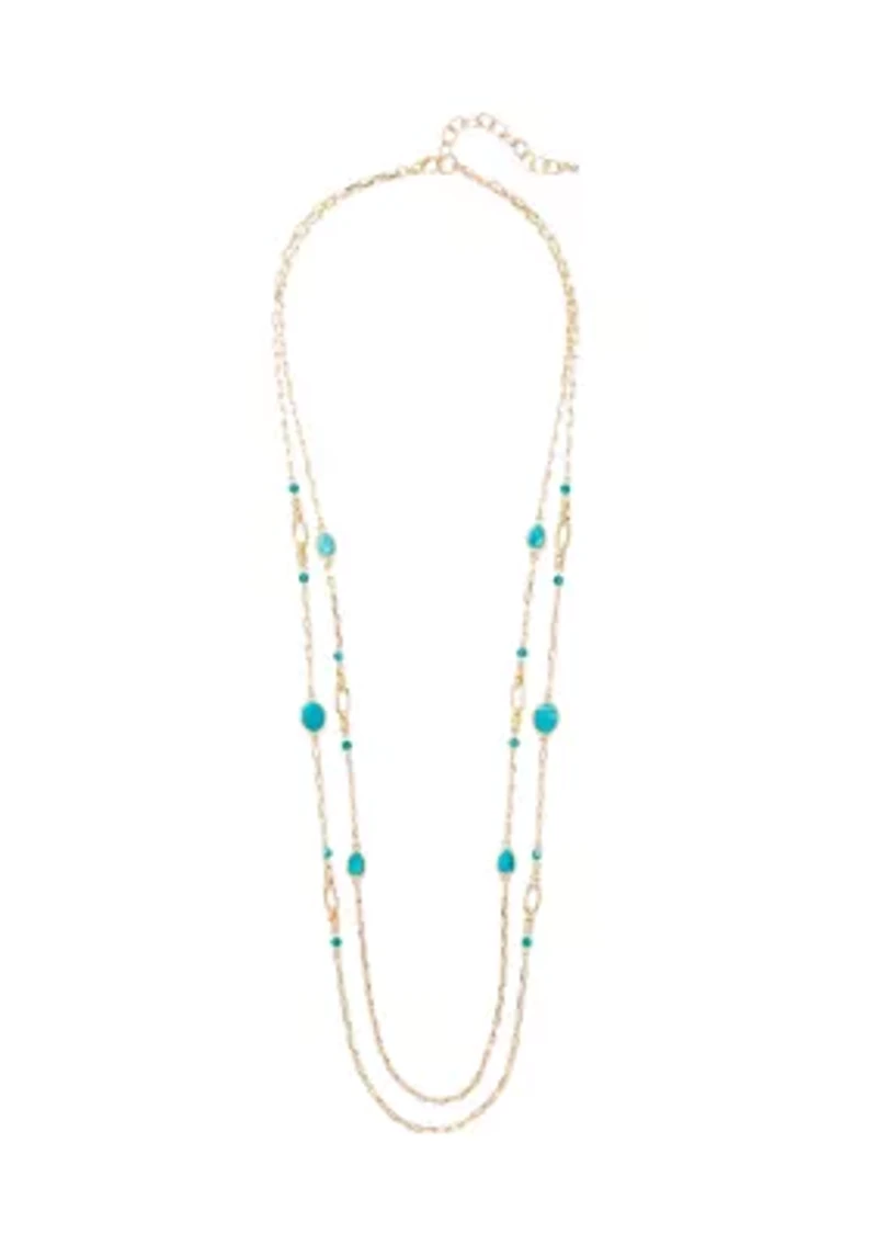 Gold Tone Framed Stones Necklace