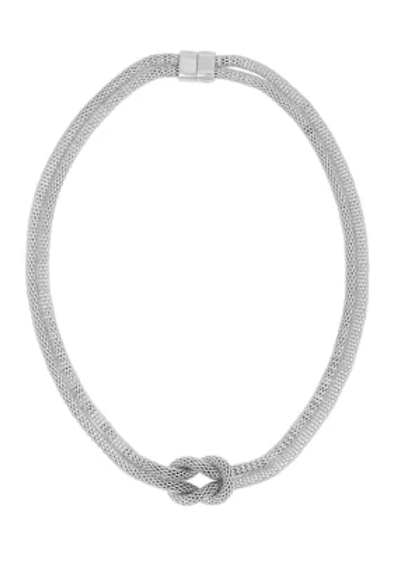 Silver-Tone Mesh Necklace with Front Knot Detail and Magnetic Closure