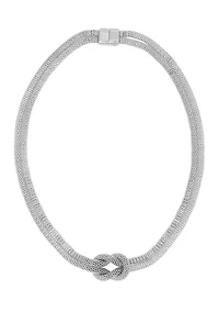 Silver-Tone Mesh Necklace with Front Knot Detail and Magnetic Closure