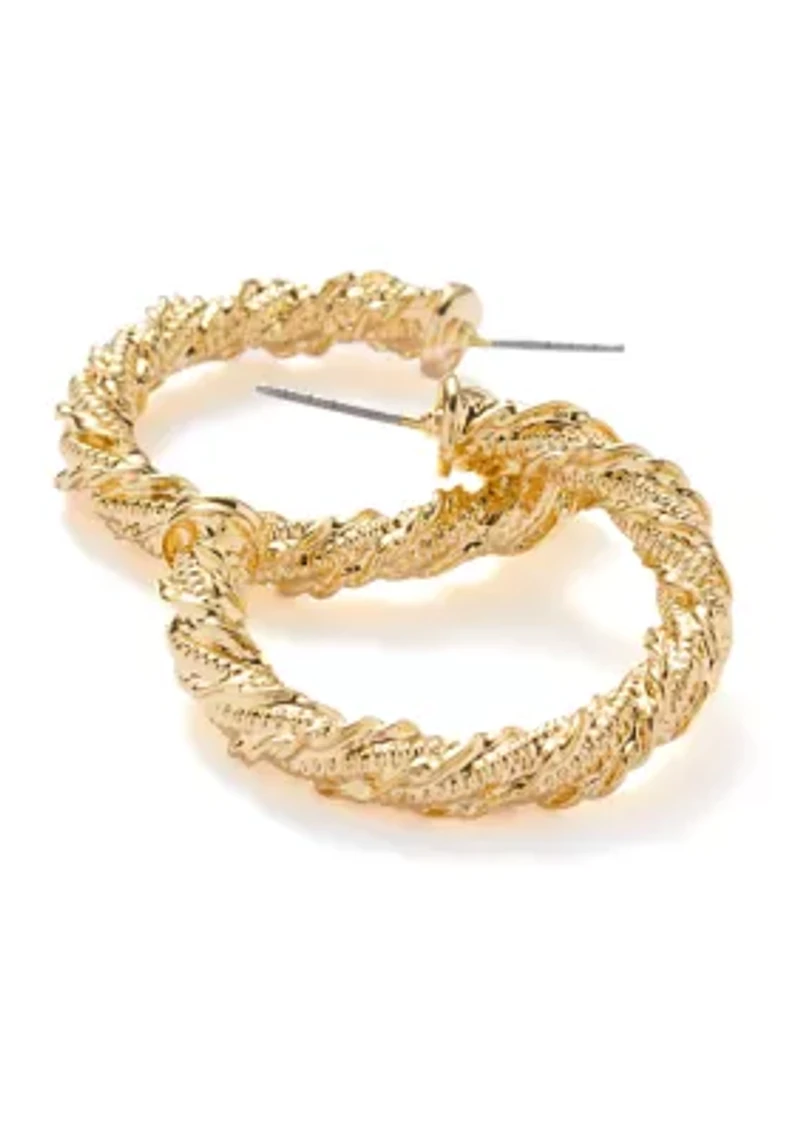 Textured Gold Tone Hoop Earrings