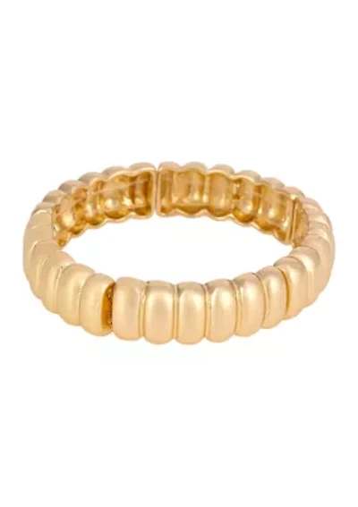 Ribbed Stretch Gold Tone Bangle Bracelet 