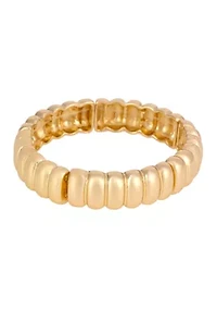 Ribbed Stretch Gold Tone Bangle Bracelet 