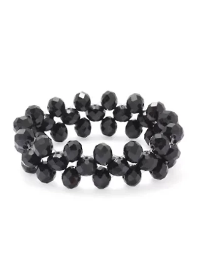 Jet Woven Bead Stretch Bracelet