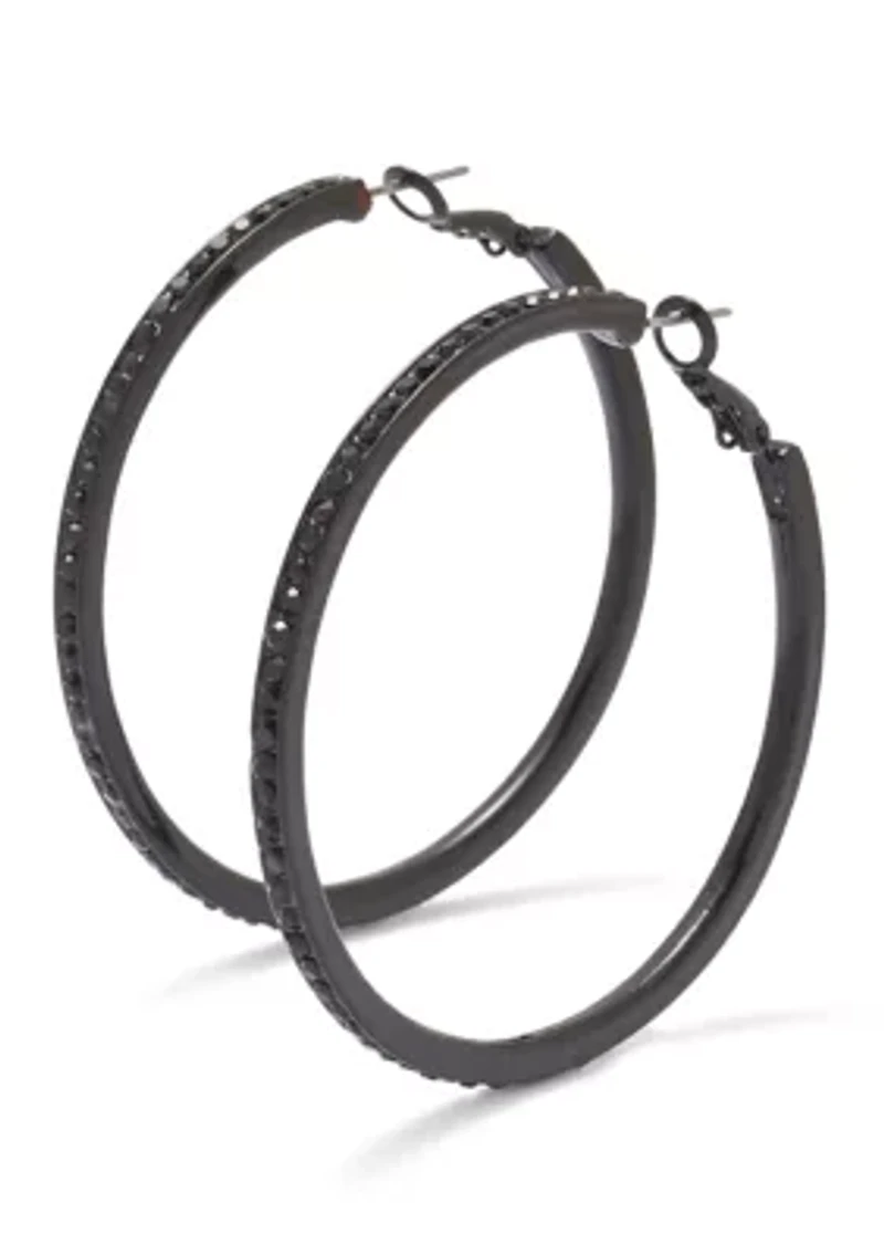 Jet Stone Pave Hoop Earrings