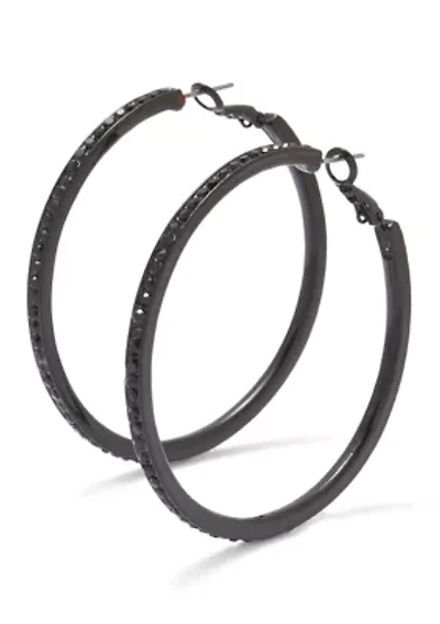 Jet Stone Pave Hoop Earrings