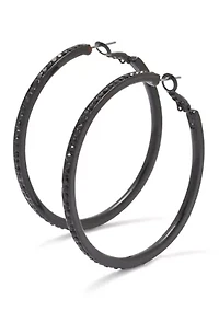 Jet Stone Pave Hoop Earrings